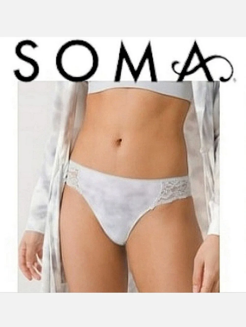 SOMA Vanishing Edge Microfiber Bikini Panty White In The Clouds Print Med NWT